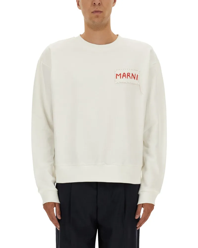 Marni Sweatshirt mit Logo Patch Ivory