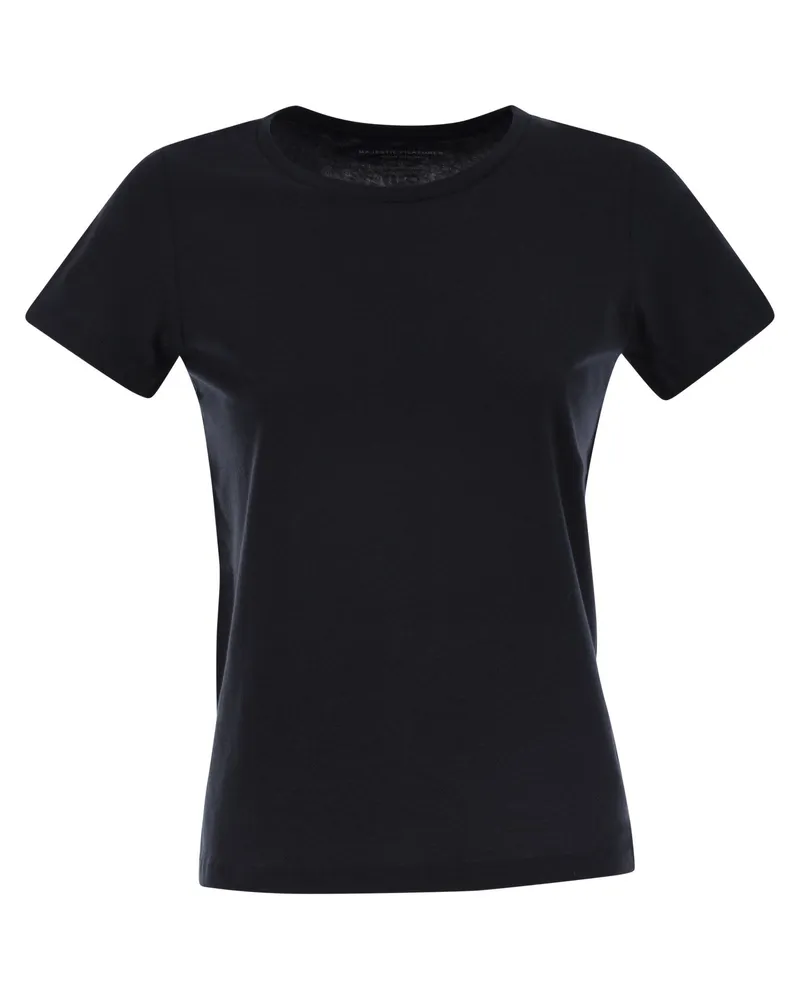 Majestic Crew Hals kurzärmeligte Baumwoll -T -Shirt Blue