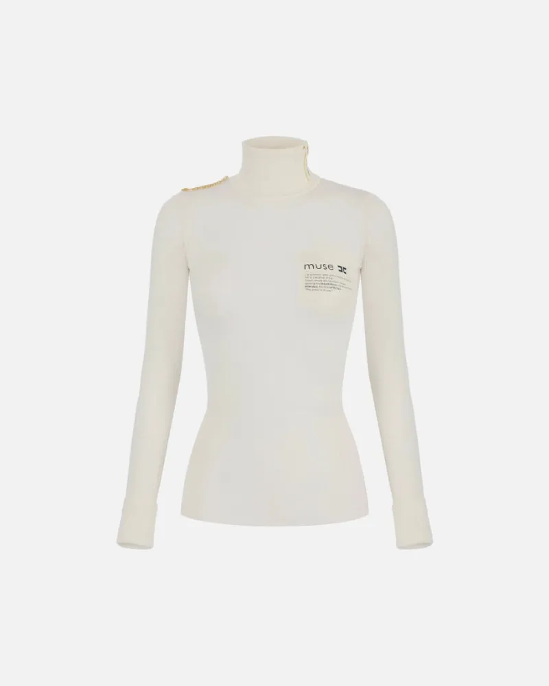 Elisabetta Franchi Rollkragenpullover mit Beschriftungsdetails Latte