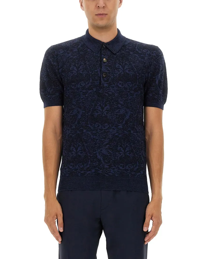 Etro Polo -Hemd mit Pegasus -Stickerei Blue
