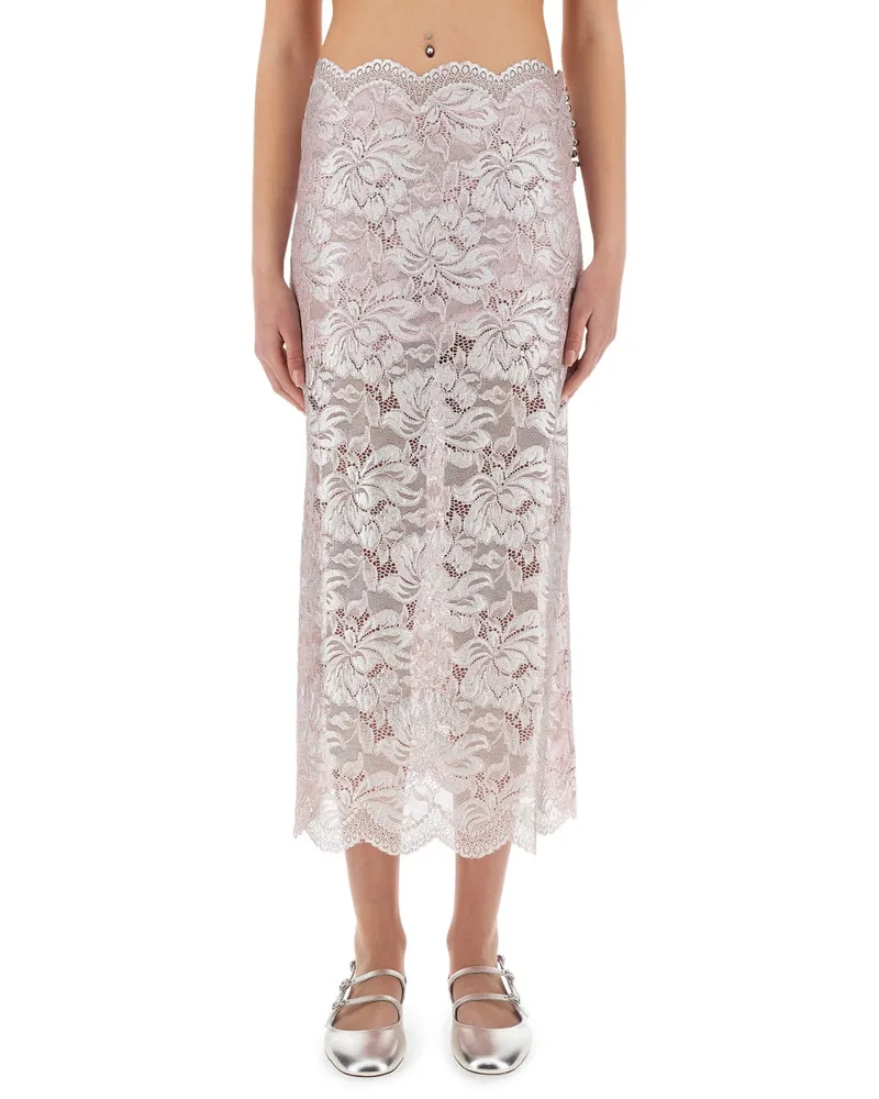 Paco Rabanne Long Spitzenrock Pink