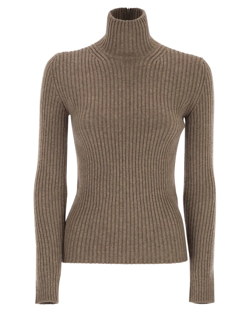 Max Mara Aral1234 gerippte Wolle und Kaschmir -Rollkragenpullover -Jumper Hazelnut