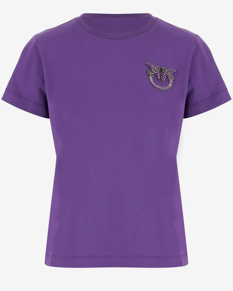 Pinko Cotton T -Shirt mit Liebesvögeln Juwelsticke Purple