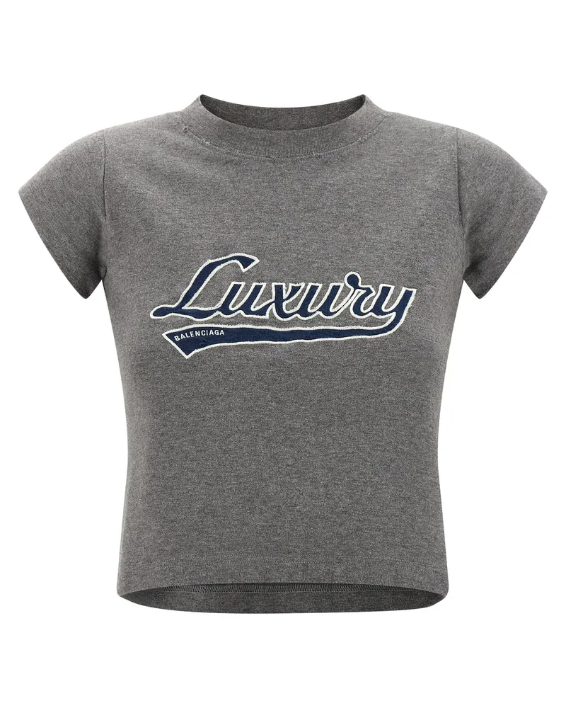 Balenciaga Shrunk Luxury Script“ T-Shirt Gray