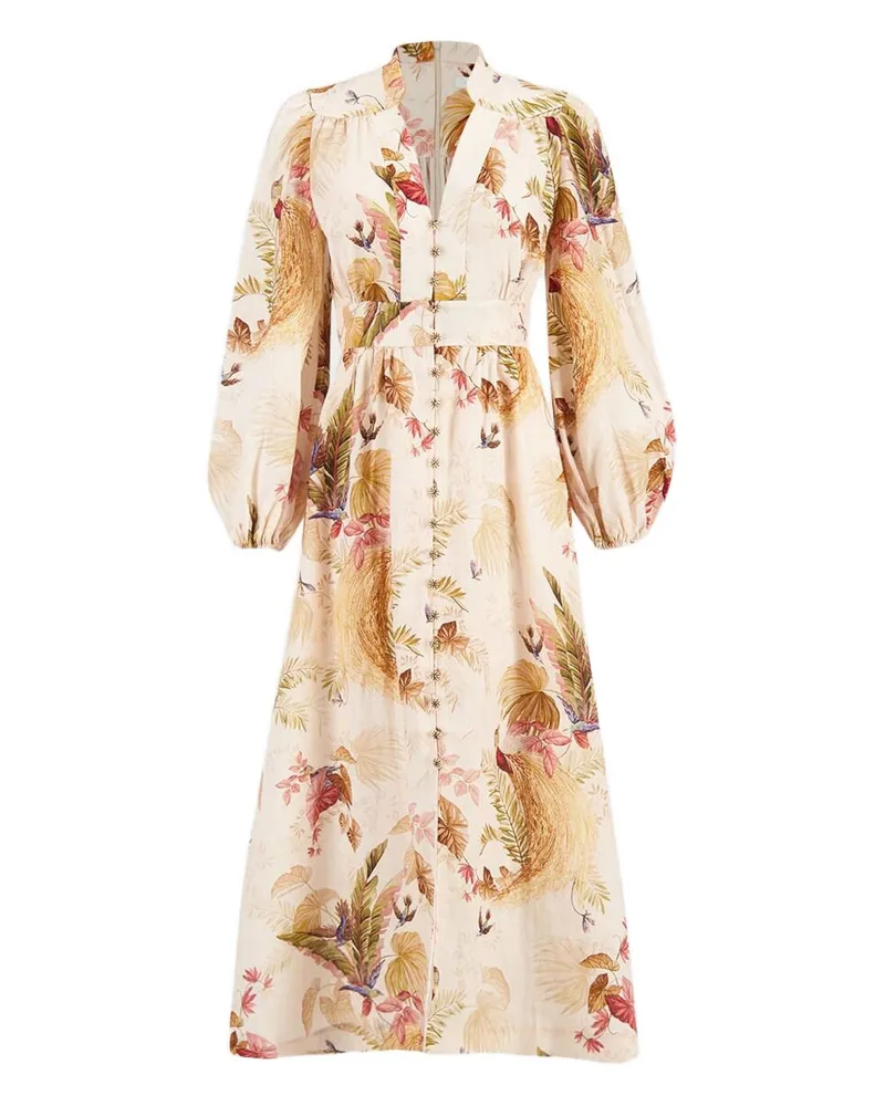 Zimmermann Ascension Leinen Long Kleid Beige