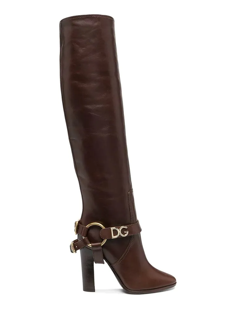 Dolce & Gabbana Leder Knie Stiefel Braun