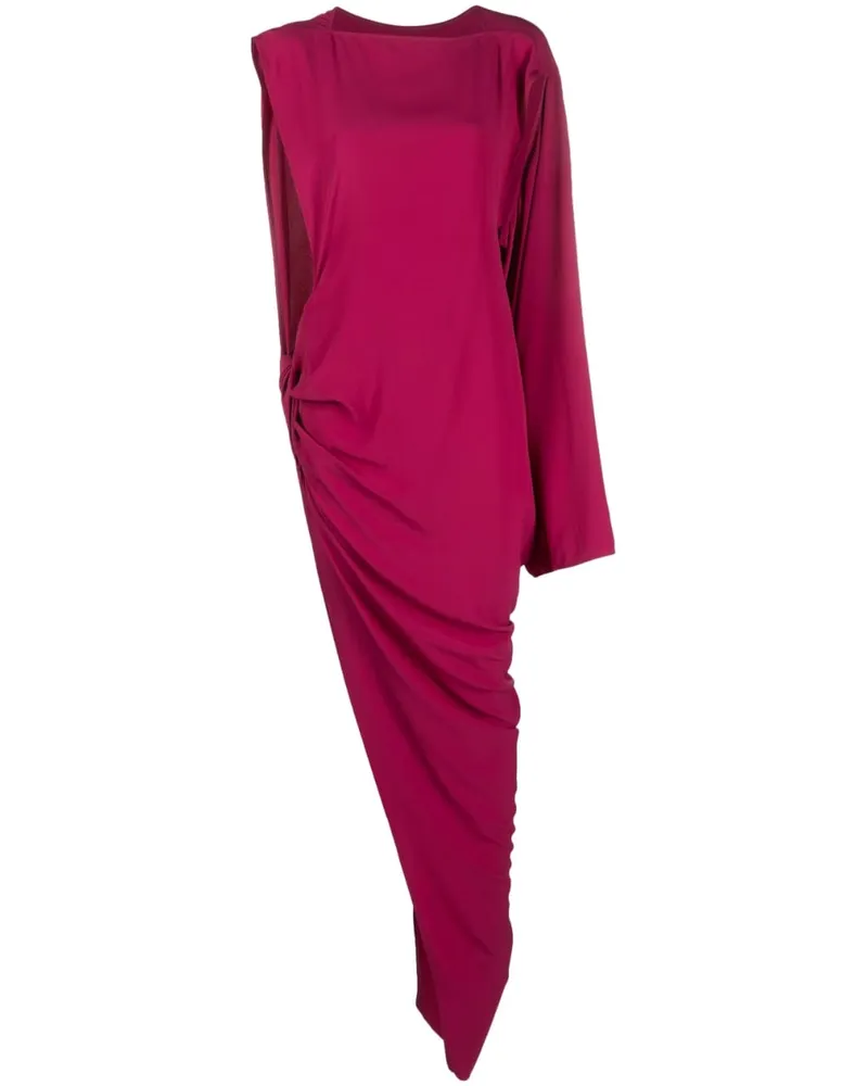 Rick Owens lange eine schulter drapierte Seidenmischkleid Fuchsia