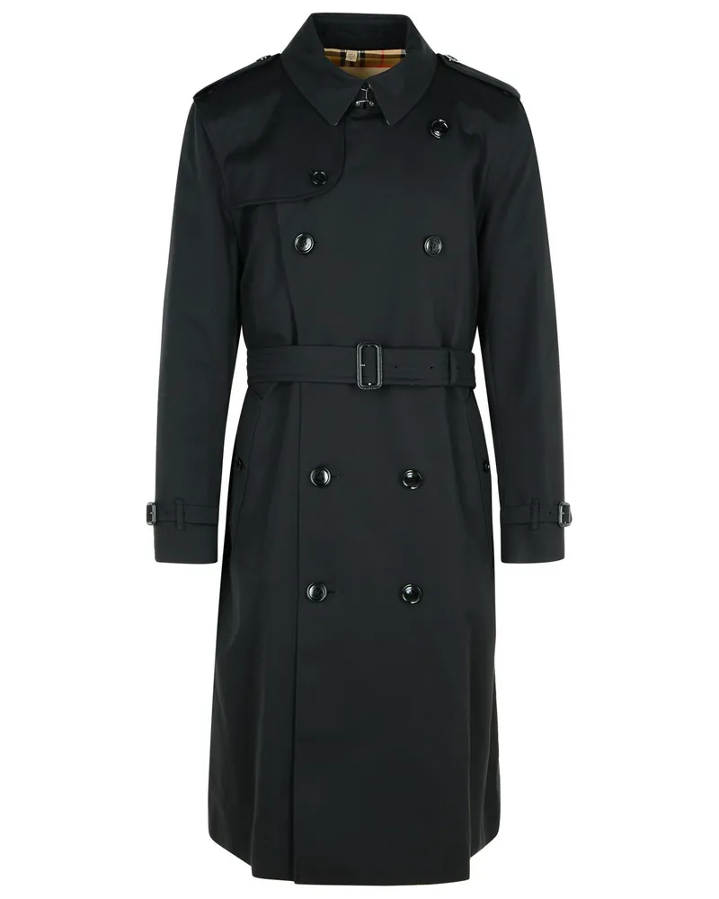 Burberry Long Black Cotton 'Kensington' Trench Coat Black