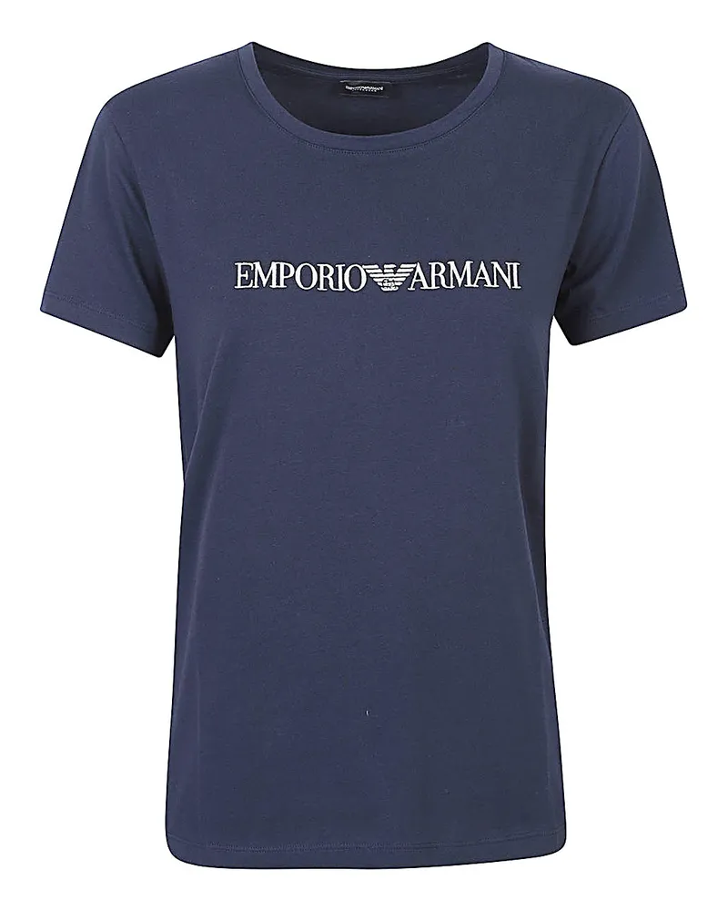 Emporio Armani Logo Baumwoll-T-Shirt Blue