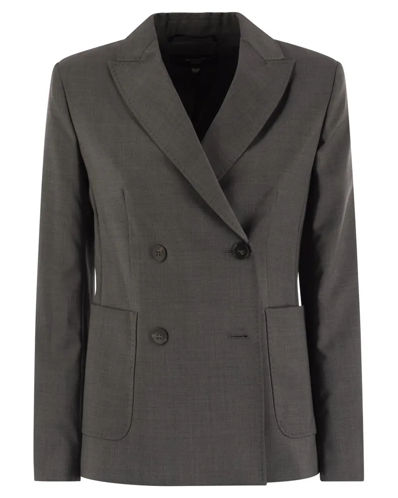 Max Mara Ornati Double Breasted Blazer In Wool Canvas Grey