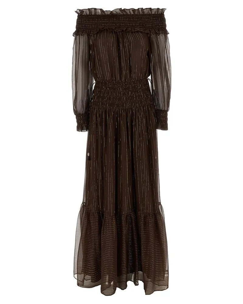 Self-Portrait Schulterfreies Maxikleid aus braunem Georgette Brown