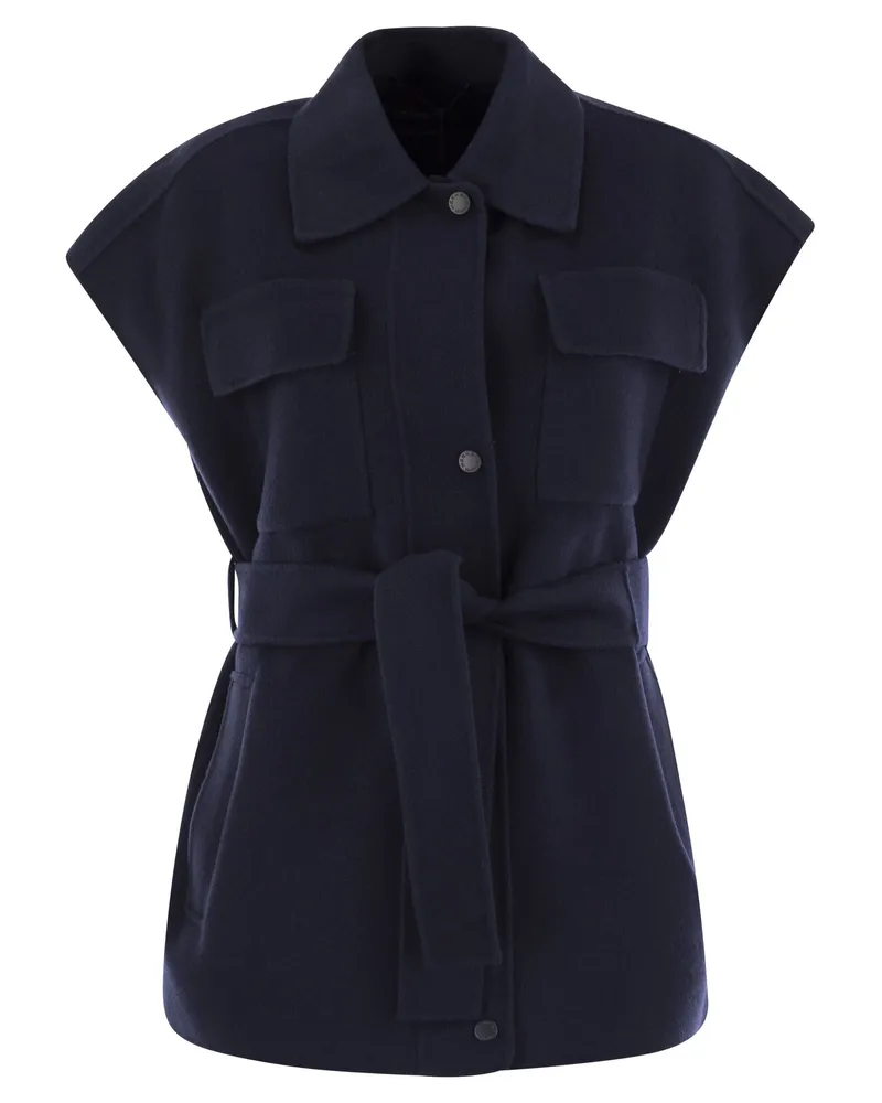 Max Mara Elegia Wool Waistcoat With Belt Blue