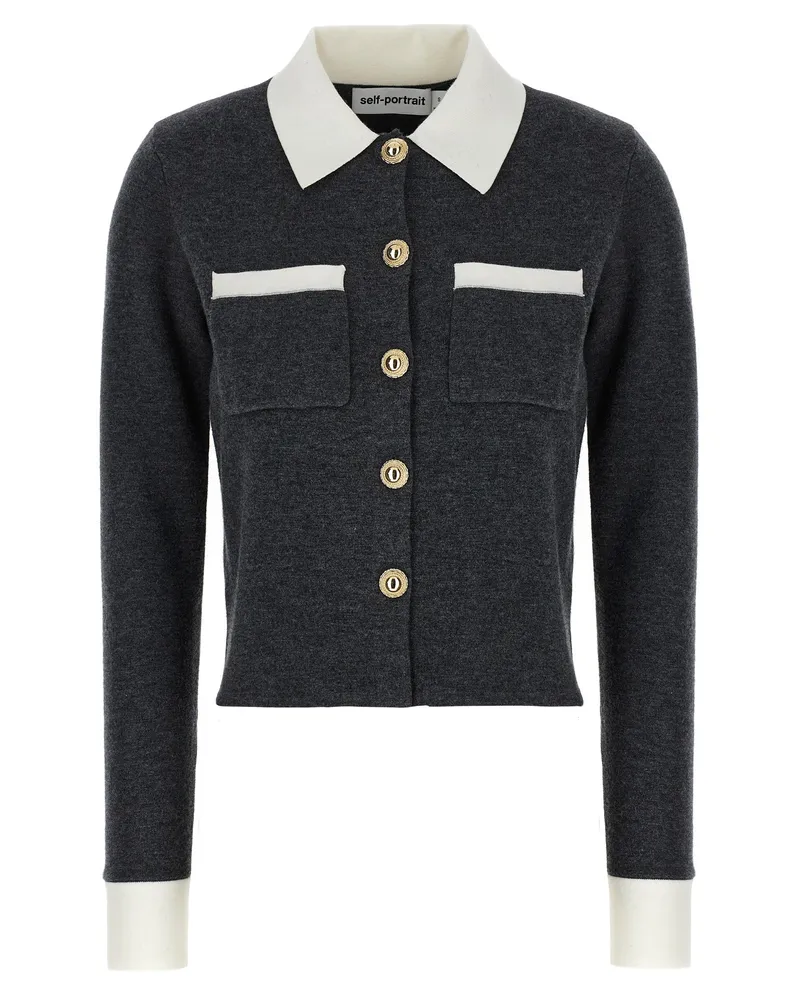 Self-Portrait Self -Porträt 'grauer Kontrastkragen' Strickjacke Gray