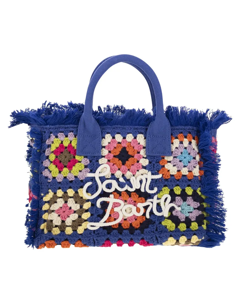 MC2 Saint Barth Colette Häkelhandtasche mit Häkelblumfleck Bluette