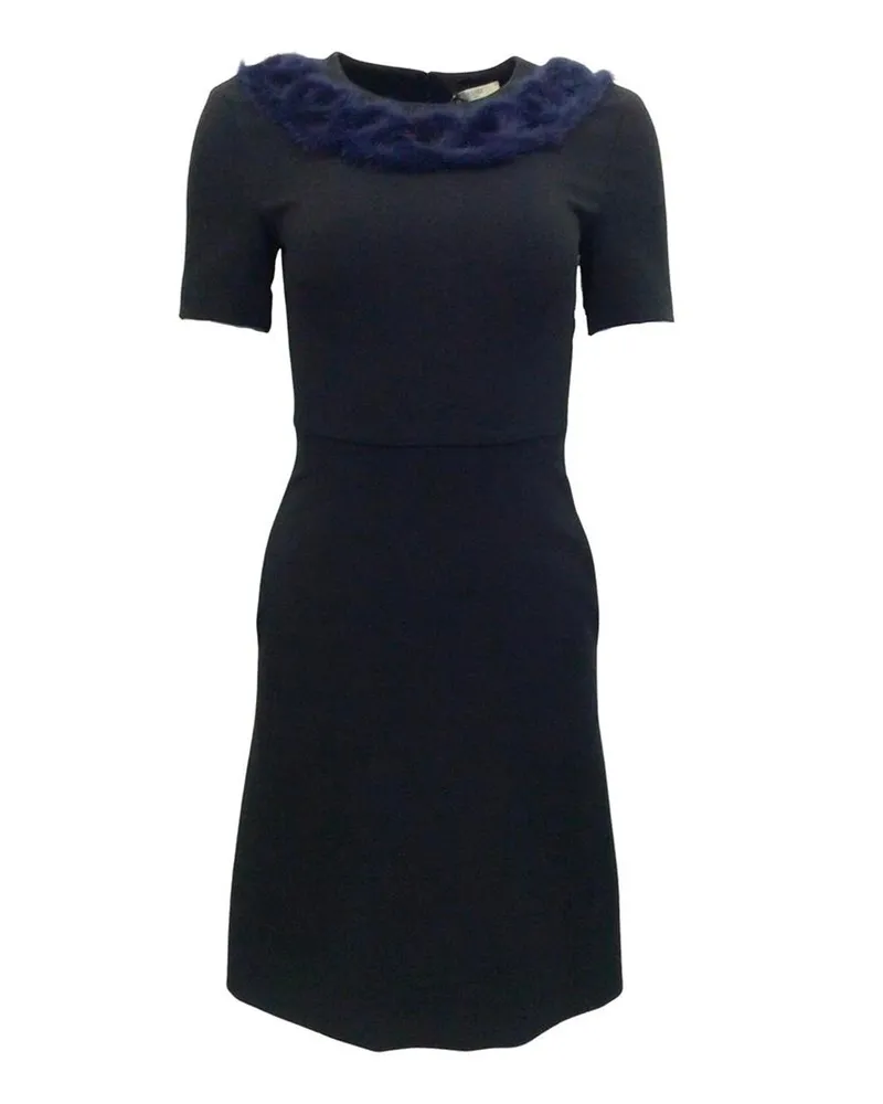 Fendi Gestricktes Nerzkragen Kleid Schwarz