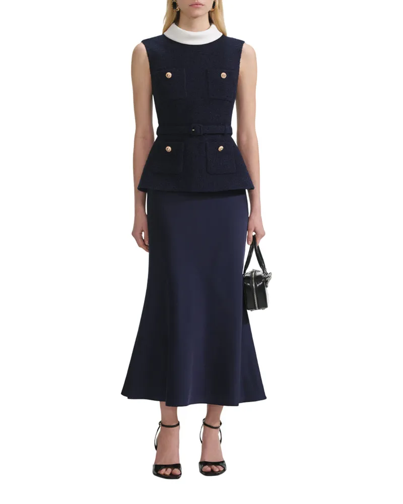 Self-Portrait Self Portrait Navy Boucle ärmellose Midi Kleid Navy