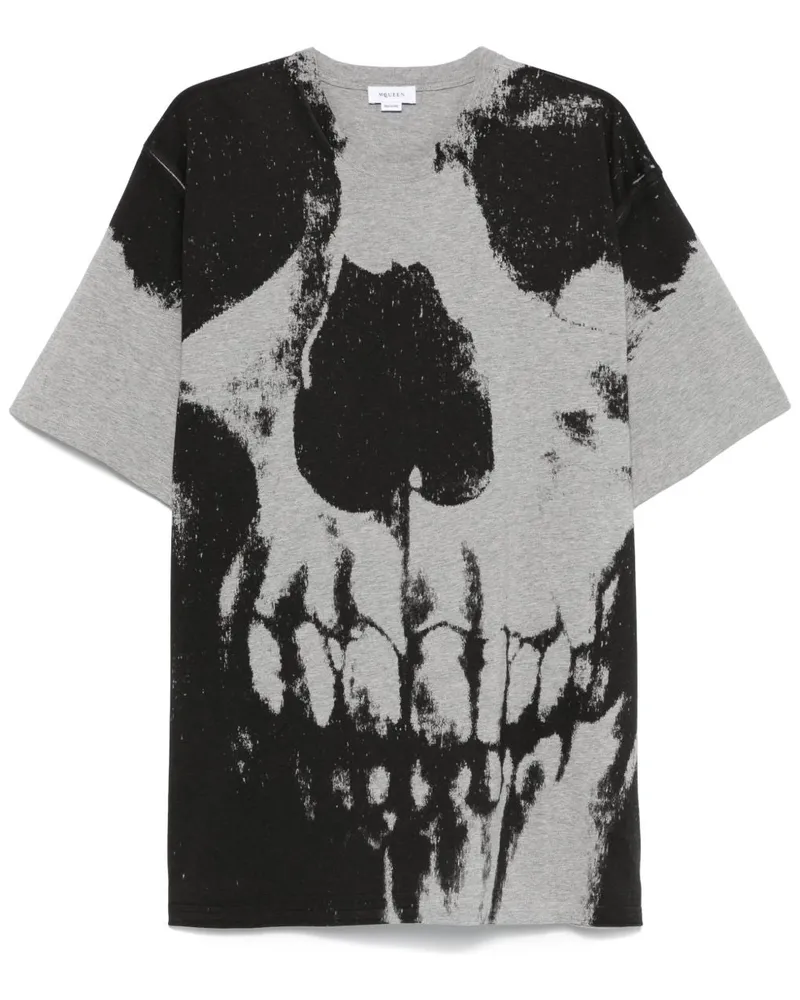 Alexander McQueen Schädeldruck Baumwoll -T -Shirt Grey