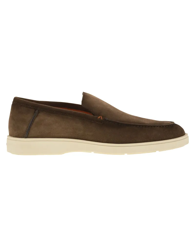 Santoni Suede Moccasin Brown