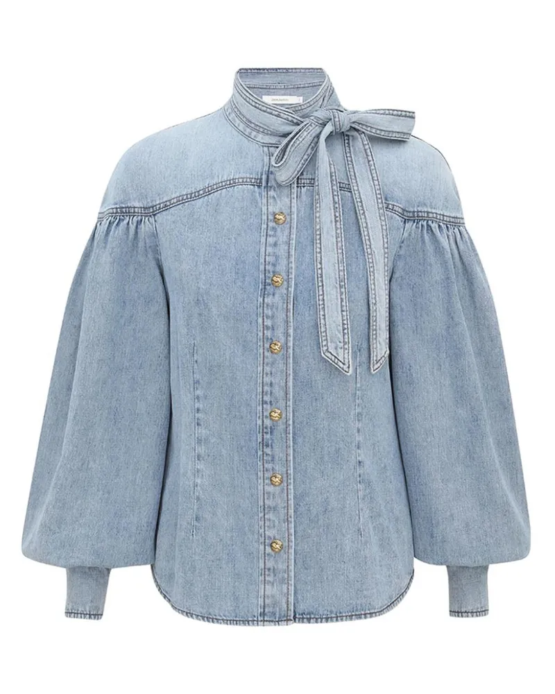Zimmermann Denim-Bluse mit Bindekragen Clear