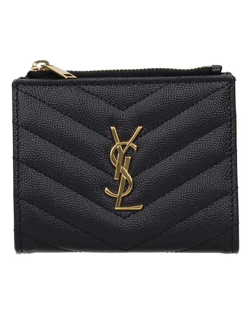 Saint Laurent Damens Dokumentenhalter aus Leder, Schwarz -