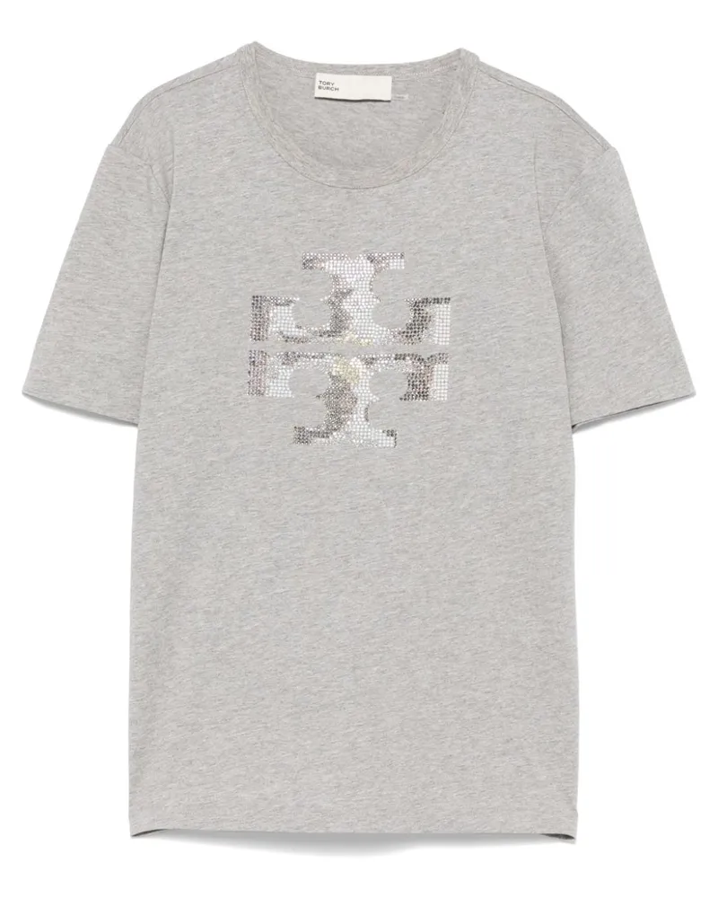 Tory Burch Logo Baumwoll -T -Shirt Grey