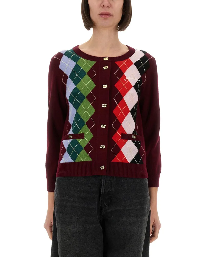 Ganni Jacquard Cashmere Cardigan Multicolour