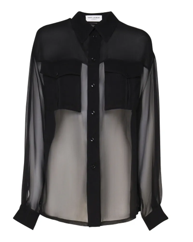 Saint Laurent Silk Crepe Musselinhemd Black