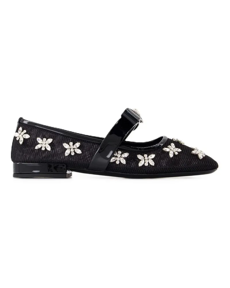 Versace Gianni Ribbon flache Schuhe  Leder schwarz Black