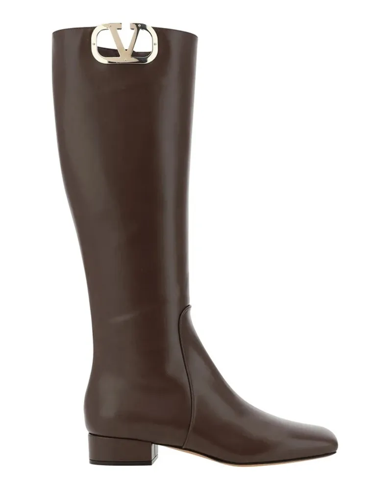 Valentino Garavani Valentino Garavani Leder Logo -Stiefel Braun