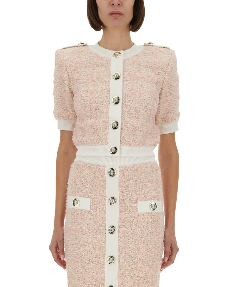 Balmain Tweed Cardigan Pink