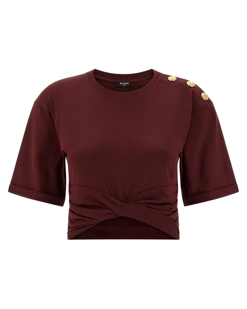 Balmain geknotetes Crop-T-Shirt Bordeaux