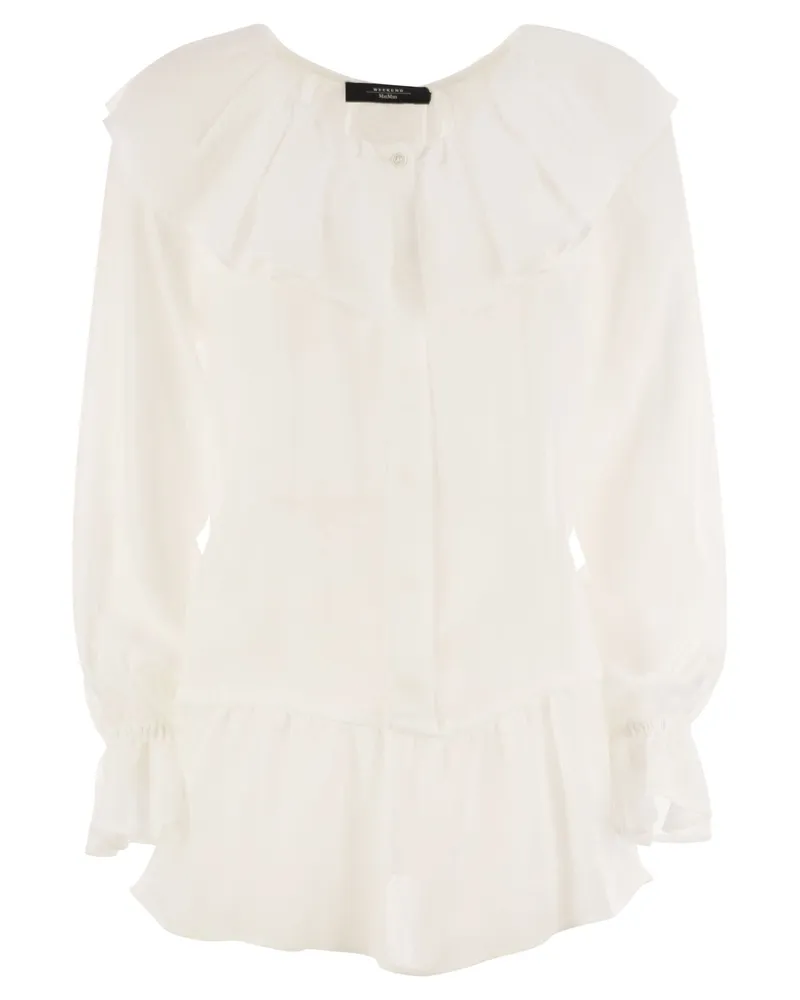 Max Mara Astro1234 Viskose und Leinen Gaze Bluse White