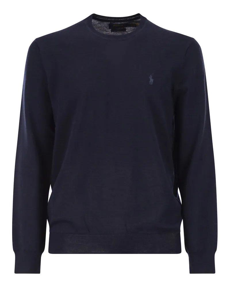 Ralph Lauren Slim Fit Waschbarer Rundhalspullover aus Wolle Navy