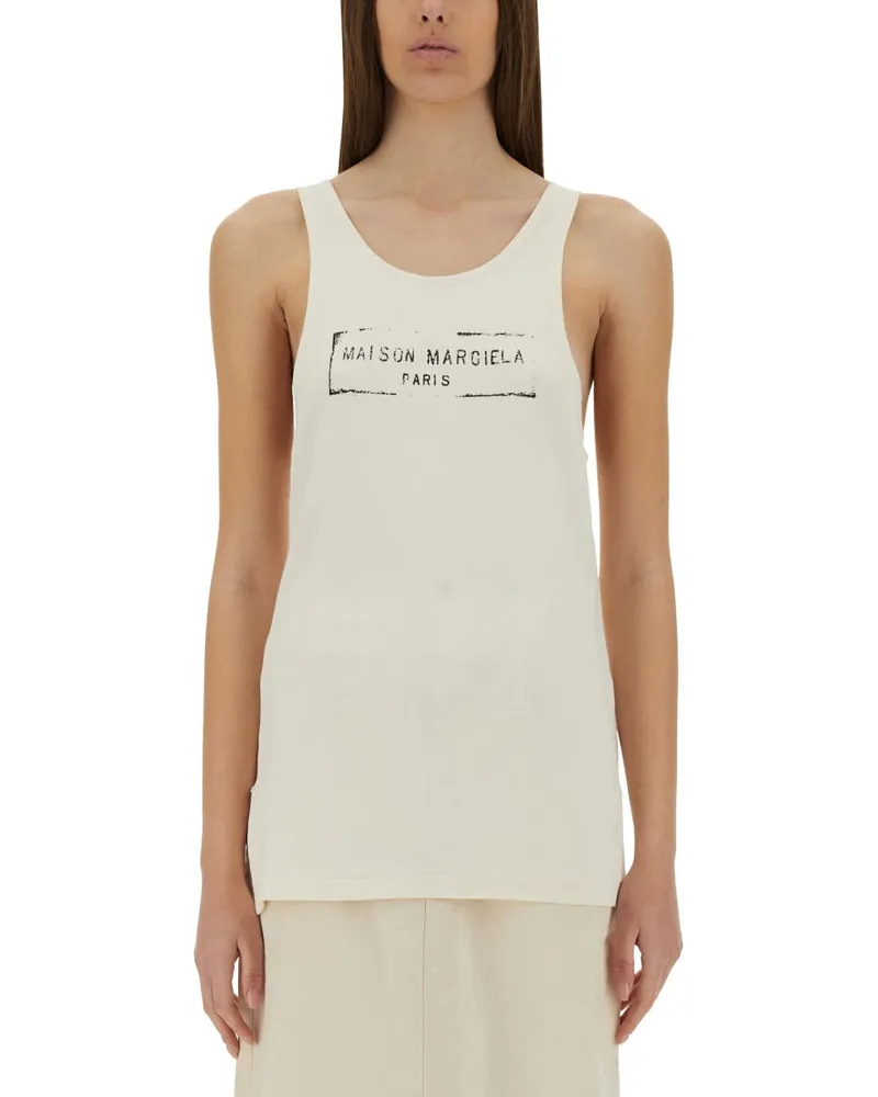 Maison Margiela Logo Print Tanktop Top Beige