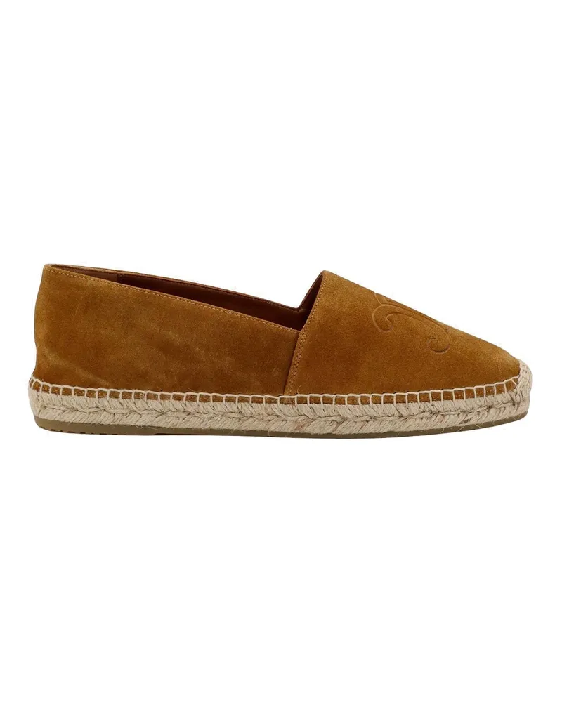 Celine Triomphe Suede Espadrilles Brown