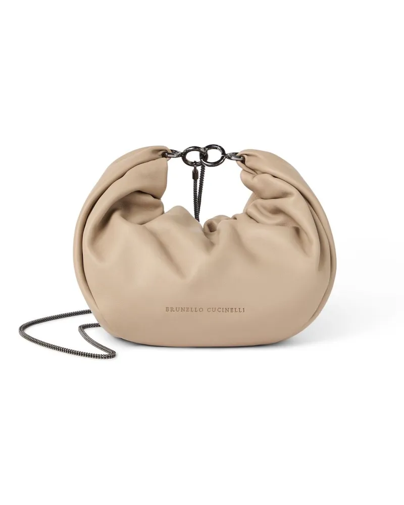 Brunello Cucinelli Leder Umhängetasche Beige