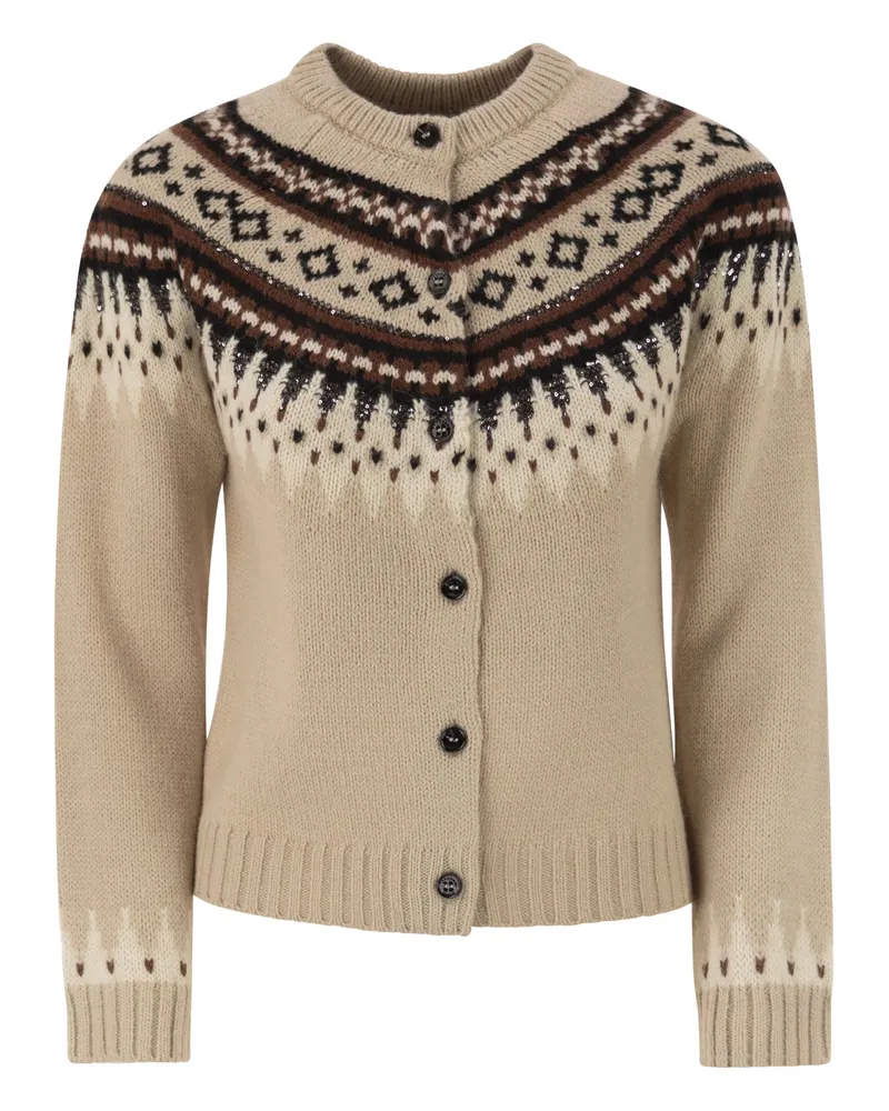 Weekend Max Mara Cabiria1234 Strickjacke aus Alpaka- und Jacquardwolle Beige
