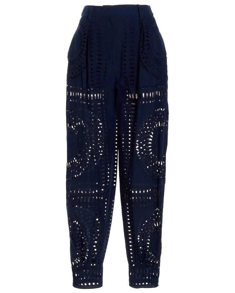 Alberta Ferretti bestickte Baumwollhosen Blue