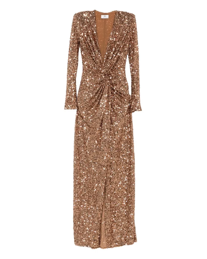 Elisabetta Franchi gegen Hals -Long -Kleid Marrone