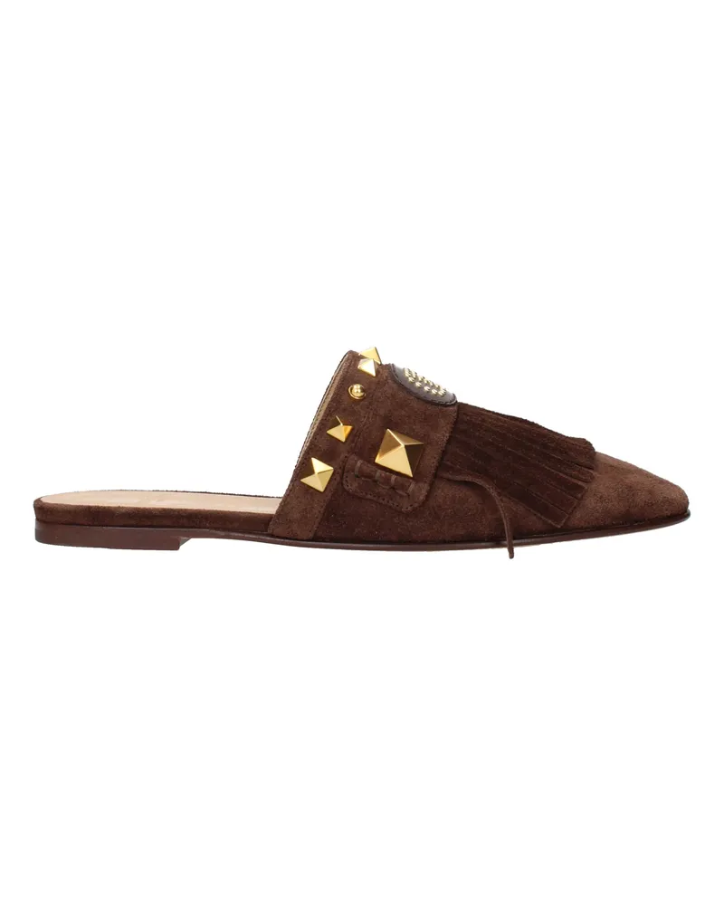 Valentino Garavani Damens Braune Wildleder-Slides und Clogs -