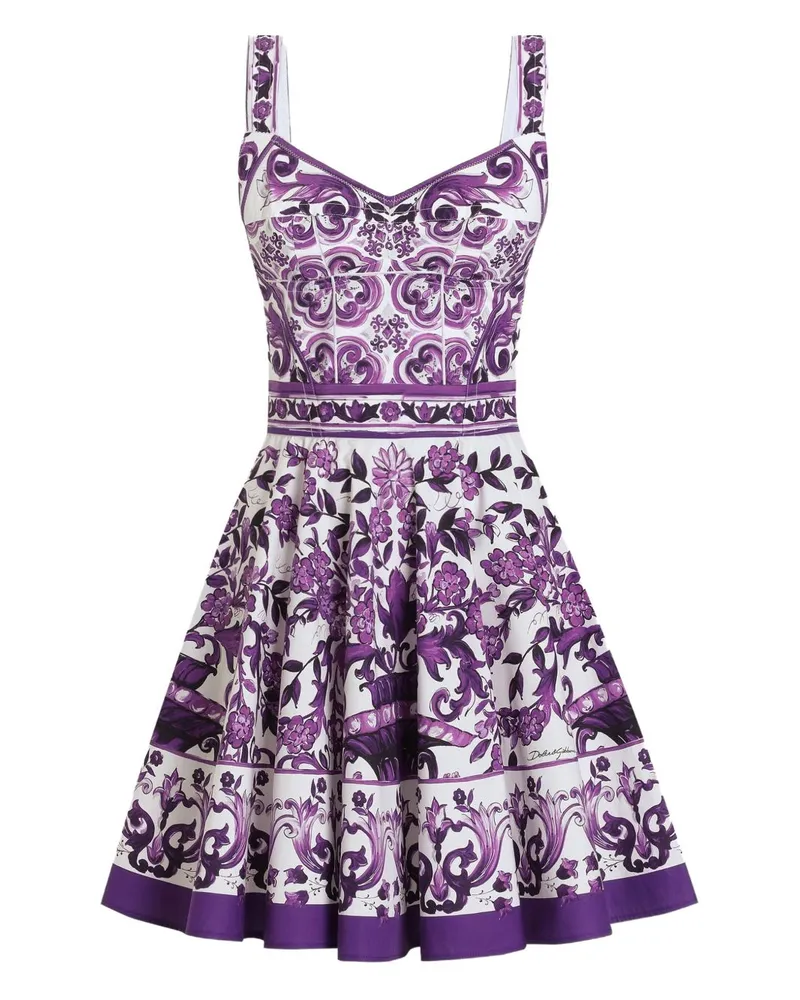 Dolce & Gabbana Maiolica Print Baumwollmischkleid Purple