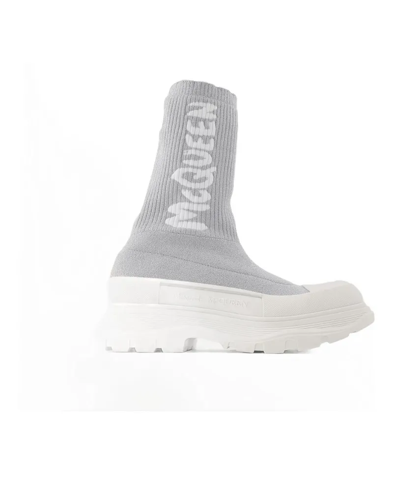 Alexander McQueen Tread -Slick -Turnschuhe in silbernen und weißen Stoff Multicolor