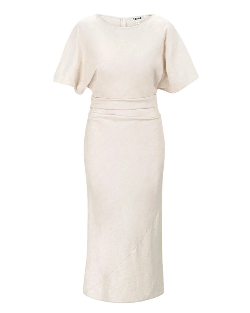 STAUD Amelie Leinen Midi Kleid natürliche Nat
