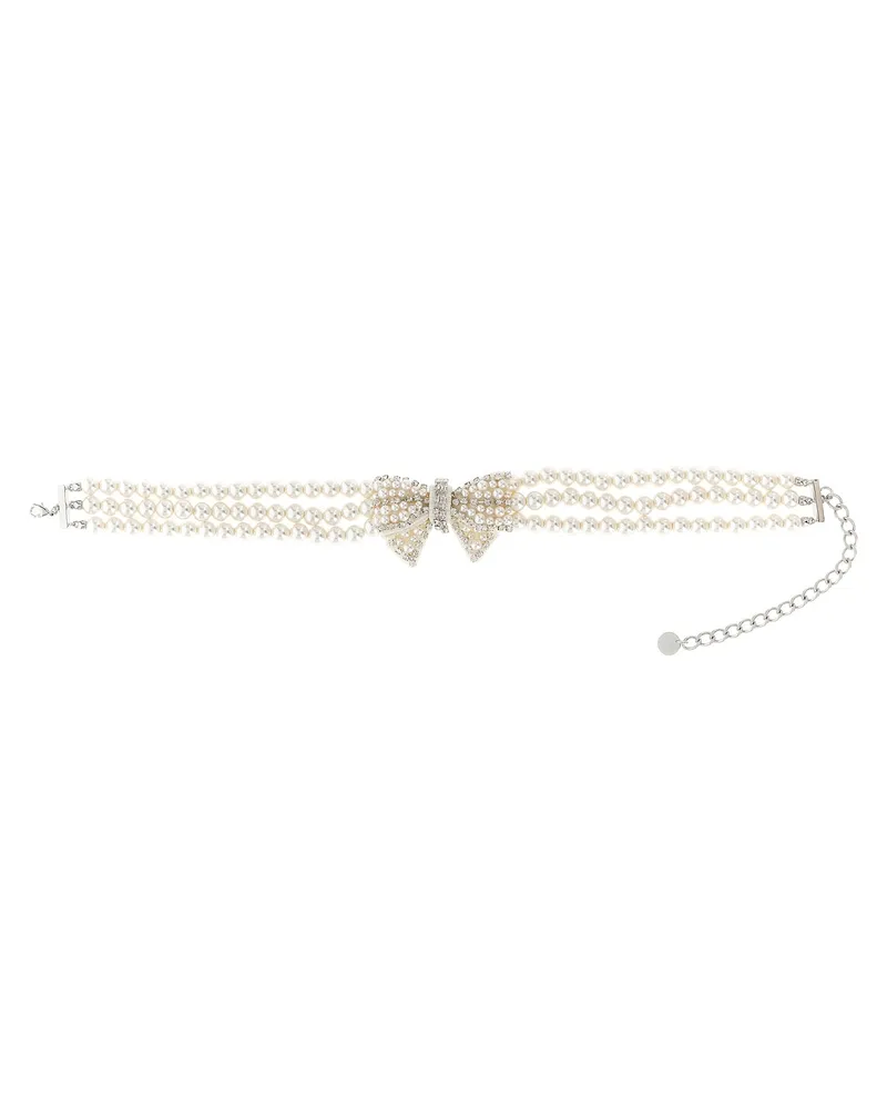 Self-Portrait Selbstporträt-Halskette mit „Perlen-Satin-Schleife White
