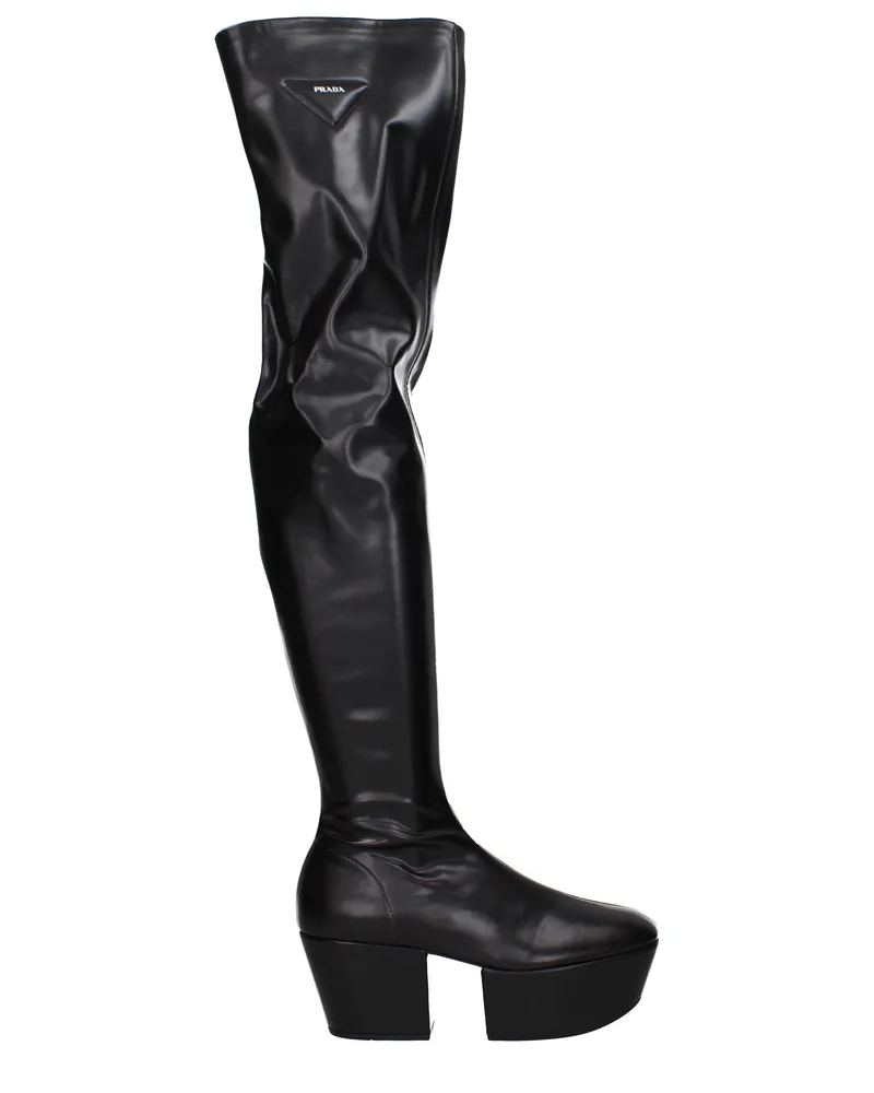 Prada Damens Lederstiefel Schwarz -