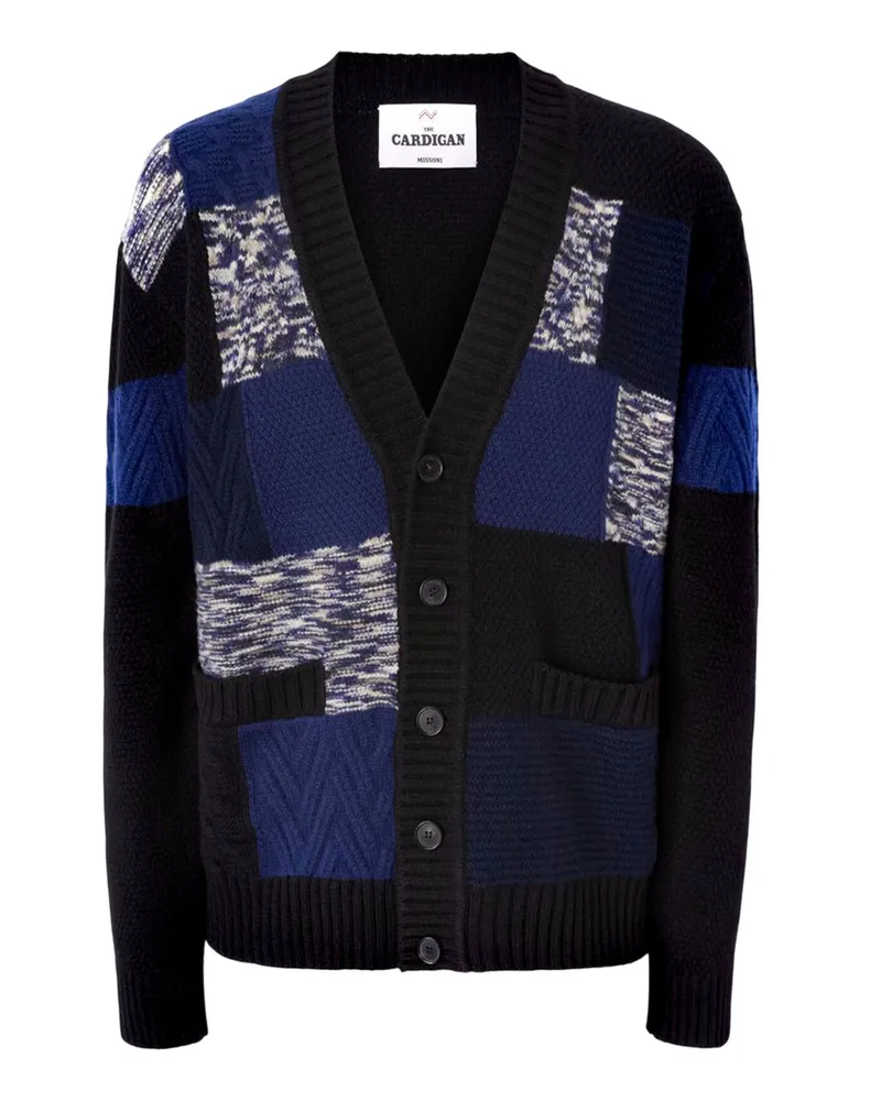 Missoni Cardigan aus reiner Wolle mit Slub- und Zickzack-Einsätzen Navy