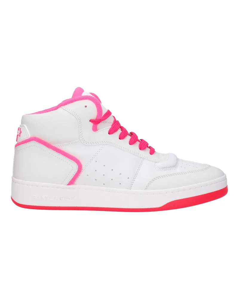Saint Laurent Sl80 Sneakers Herrens Leder Weiß/Fluoreszierendes Rosa -