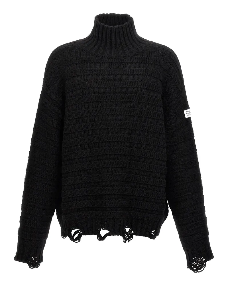 Maison Margiela zerstörte gerippte Pullover Black