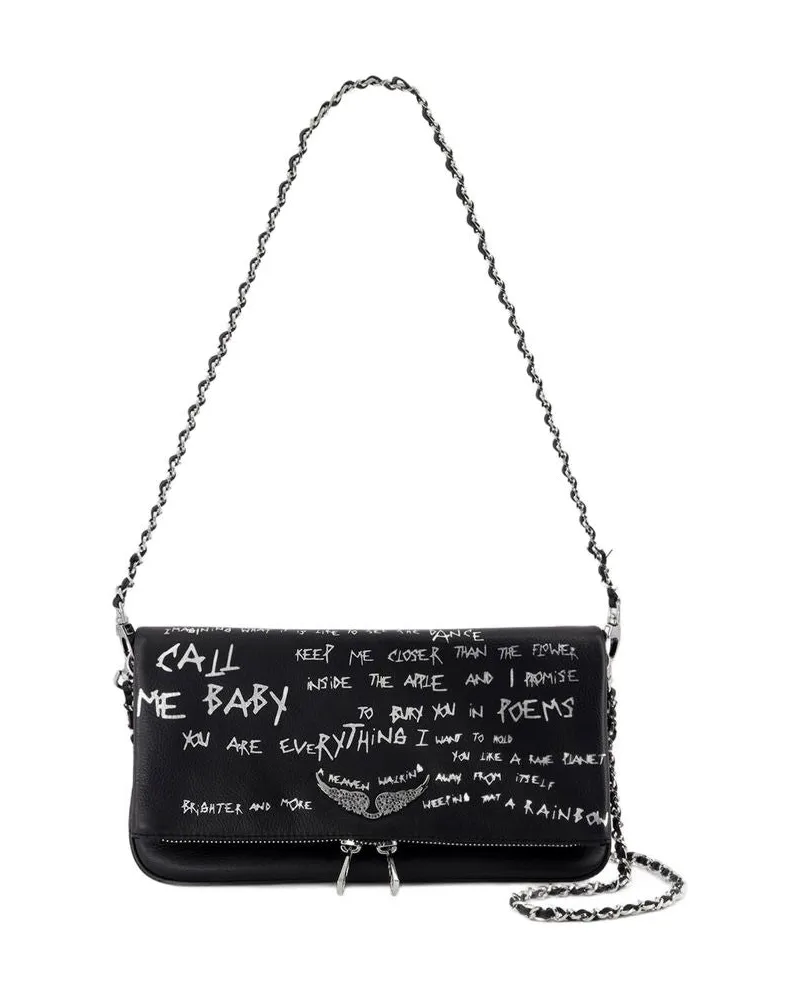 Zadig & Voltaire Rock Graffiti Umhängetasche  Kalbsleder Schwarz Schwarz