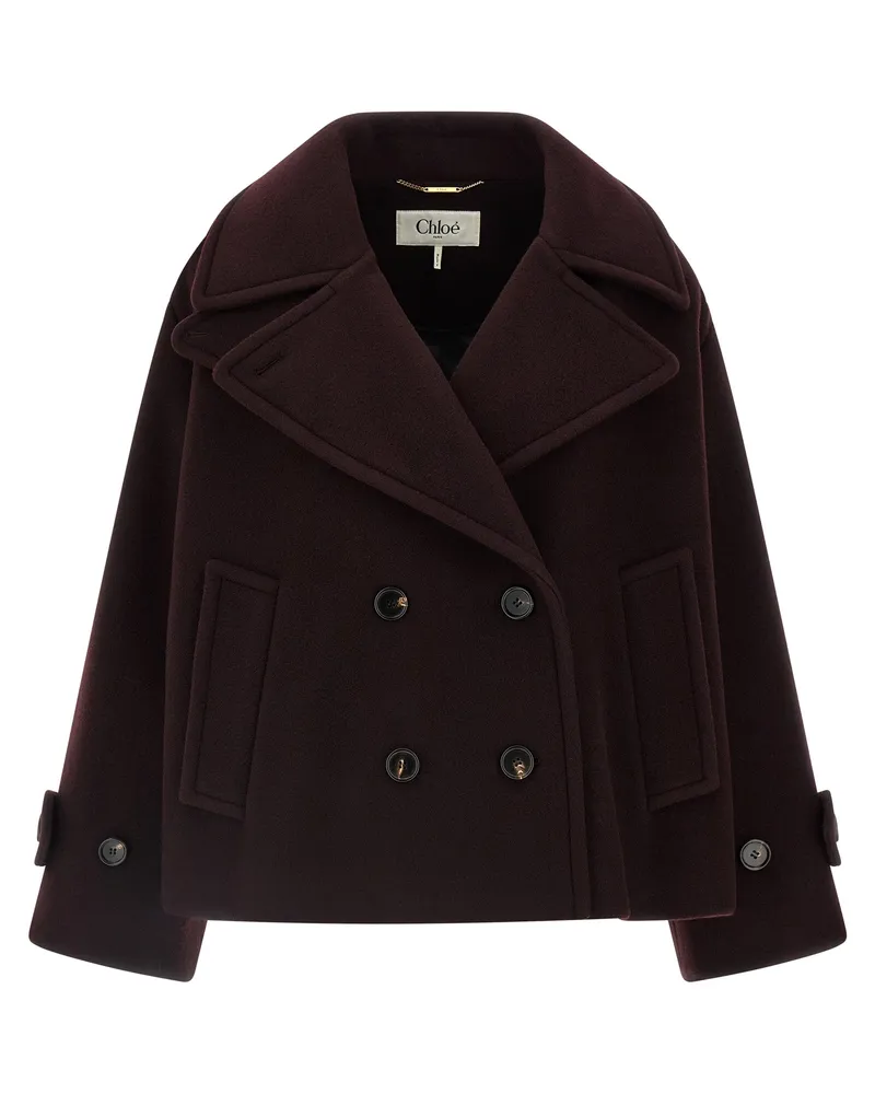 Chloé Double Breasted Short Mantel Bordeaux